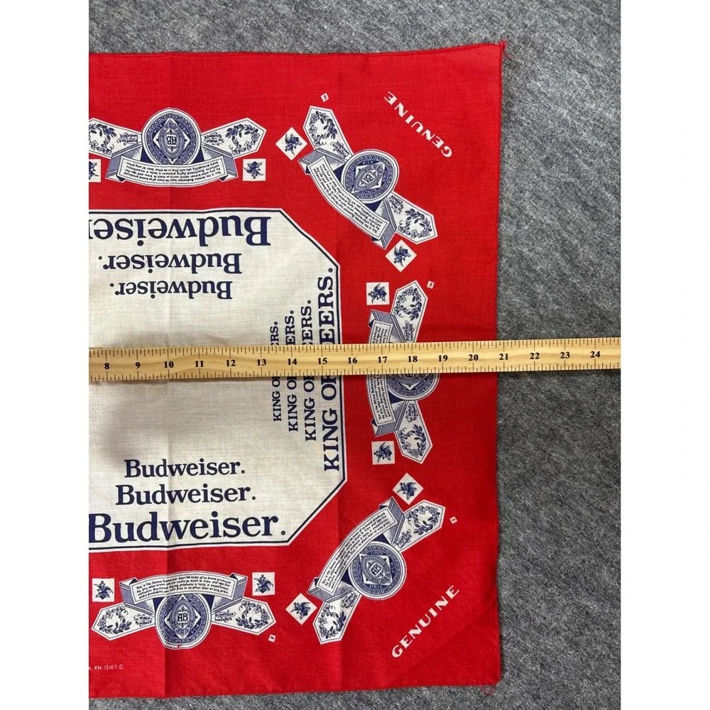 Vintage Budweiser King of Beers Red White Blue Bandana Made in USA 21x21 - 15187